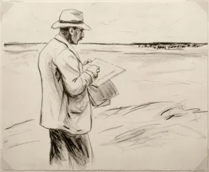 M. Liebermann, Self-Portrait, Drawing Outdoors